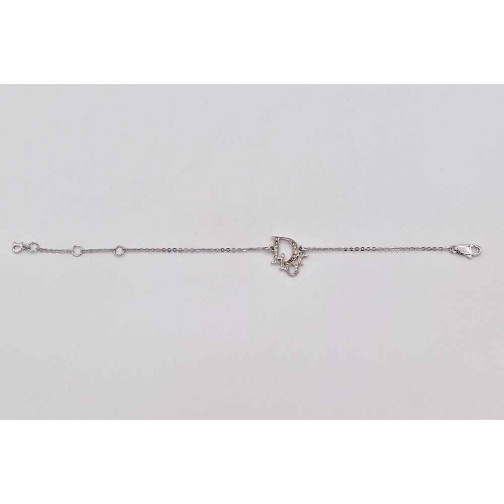 Christian Dior Vintage Crystal Logo Bracelet Script Charm Silver Signed BinAD - Picture 10 of 12